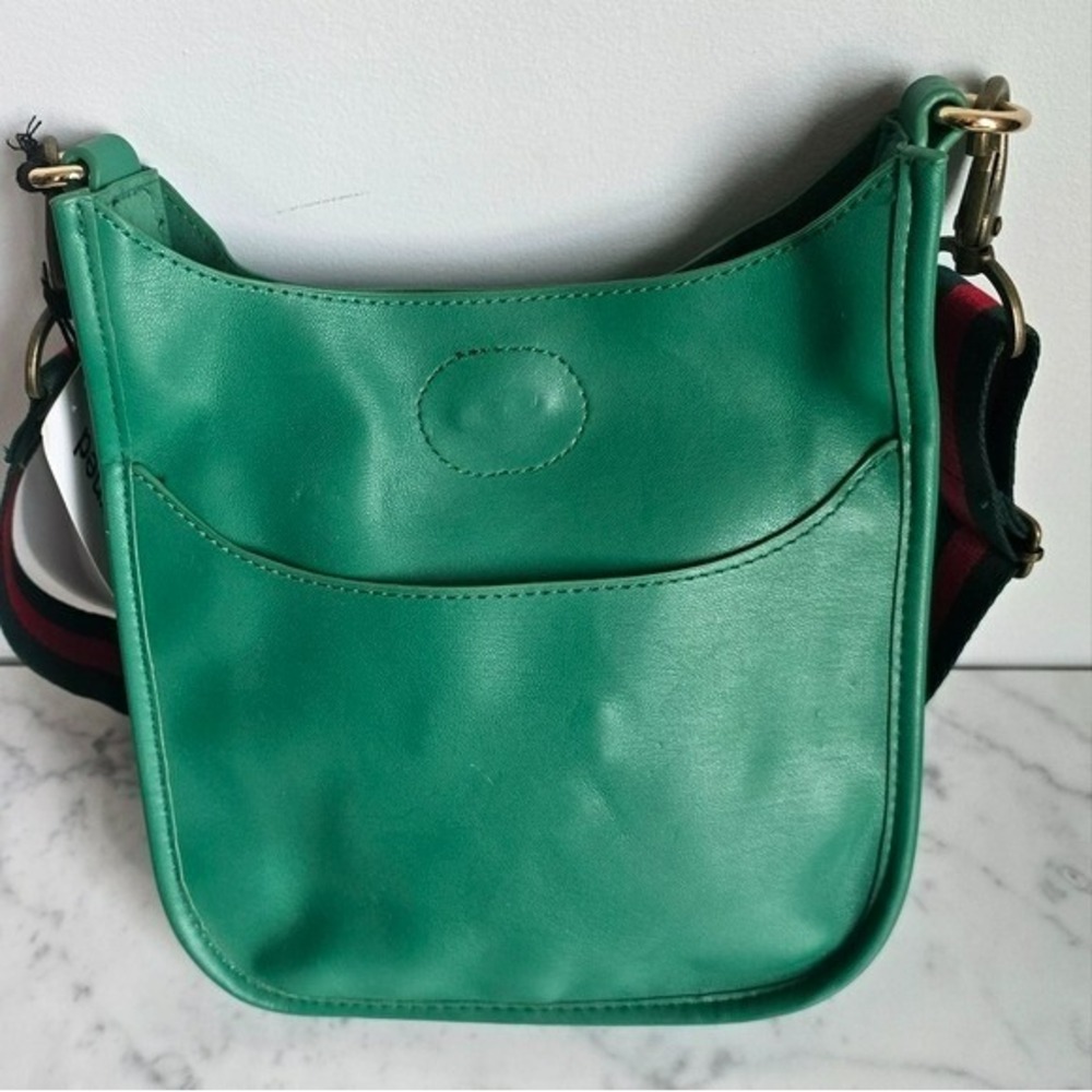 Ahdorned NEW Green Vegan Leather Stripe Crossbody Strap Messanger Bag Preppy - Picture 3 of 10